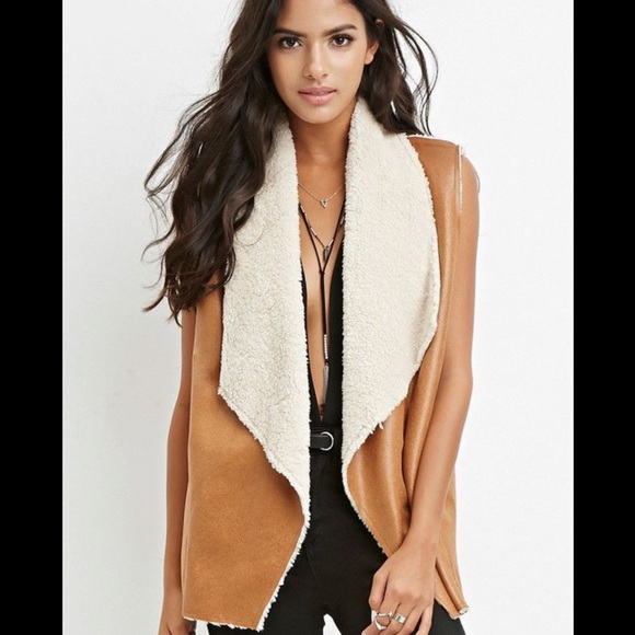 Forever 21 Faux Shearling Vest Camel Suede - Picture 2 of 7